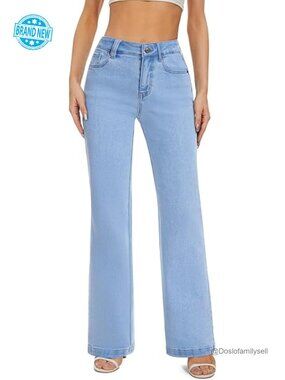 High Waisted Wide Leg Baggy Stretch Denim Jeans